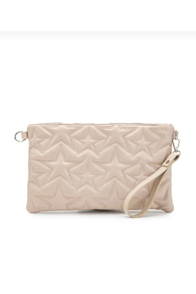 DEV 3 ADAM Beige Star Stitched Clutch Portfolio Women's Bag
