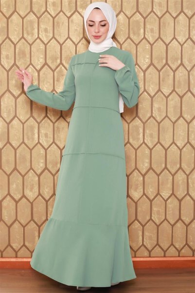 METKAR Sewn Detailed Model Dress Khaki