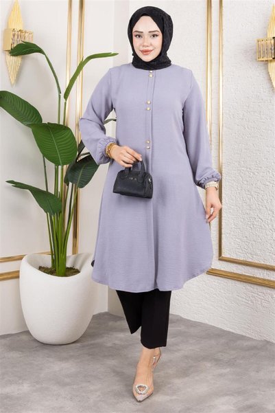 Mestore Button Detailed Aerobin Tunic Gray