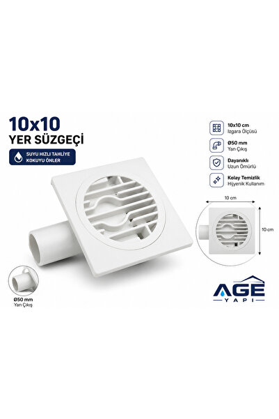 AGE YAPI Plastik Yer Süzgeci 10x10 cm Yatay Çıkış 32mm