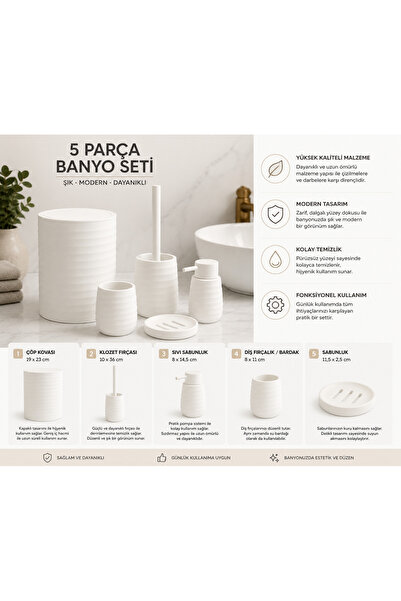 kasımoğulları concept Beyaz Dalga serisi Çizgili Akrilik Banyo Seti – Çöp Kov...