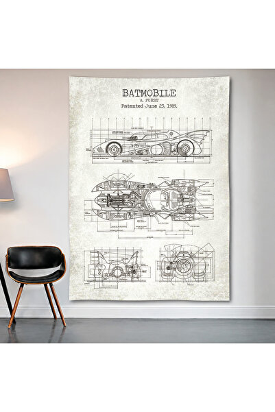 Geek Cultcha Batmobile Blueprint Wall Covering Wall Tapestry First Quality Sa...