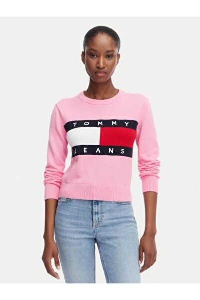Tommy Hilfiger PEMBE LOGOLU KADIN KAZAK