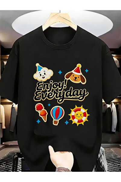 STITCHLY تي شيرت رجالي جديد بتصميم كلب لطيف وسحابة وشمس وبالون، مريح وعصري لل...