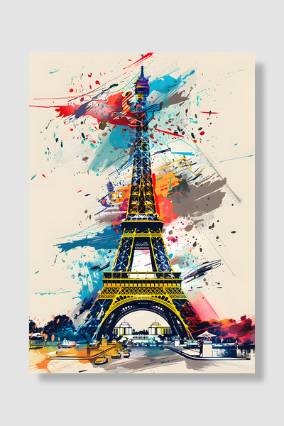 Luna Marissa Poster Turnul Eiffel Turnul Galben Vopsea colorată care stropieș...