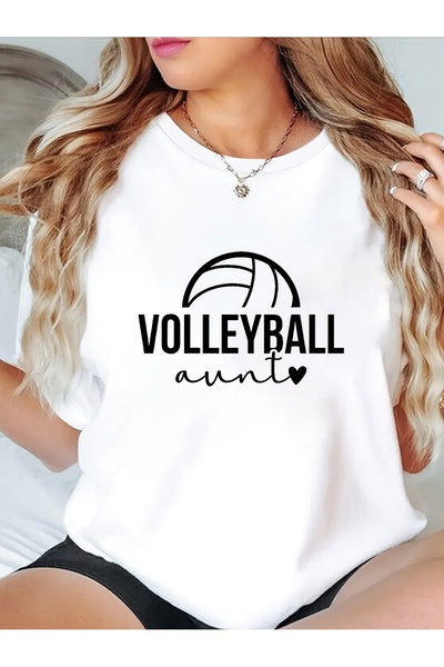 12 HERTZ تي شيرت نسائي بتصميم "Volleyball Aunt" مع قلب كرة السلة، تي شيرت كاج...