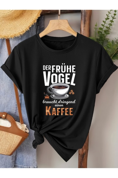 LİNA06 تي شيرت نسائي مطبوع عليه طباعة German Bird Coffee Humor، مناسب للعمل و...