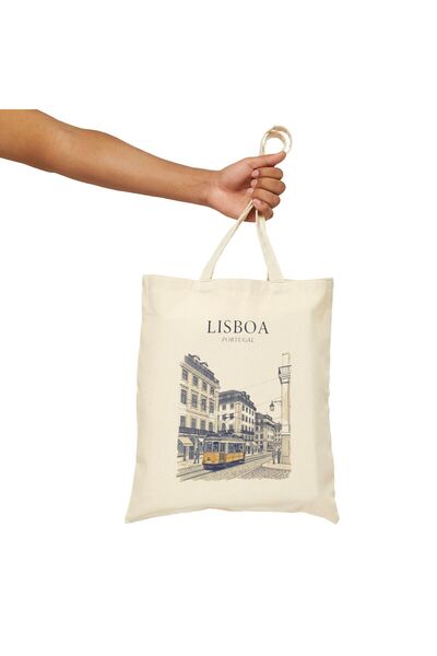 Motif Tasarım Lisboa Baskılı %100 Pamuk Bez Çanta