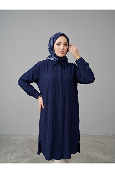 Generic Brand Slit Detail Long Tunic-Navy Blue