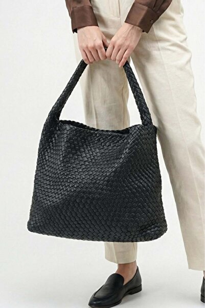 Mubiano Women's Shoulder Bag Knitted Large Volume Magnetic Daily Veloura Black