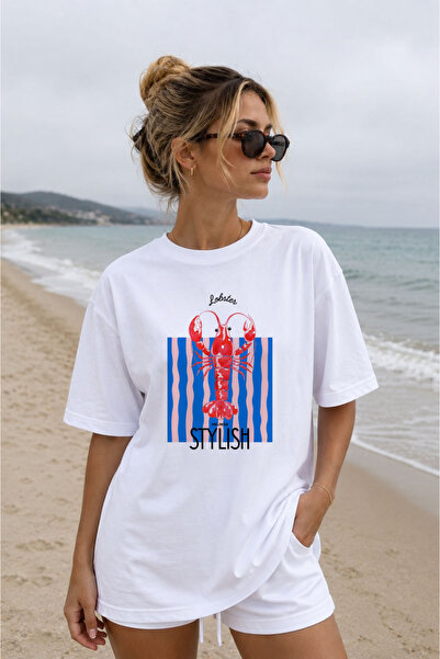 cesita Μπλουζάκι από βαμβάκι με στάμπα Αστακός, λευκό
