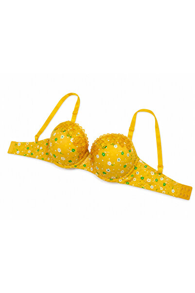 Generic Girls' Bra with Yellow Floral Pattern and Lace Trim, Size 40/90