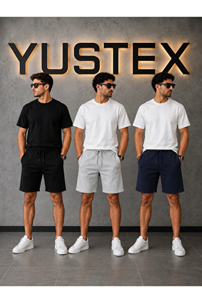 yx yustex sport Erkek 3'lü Paket (Siyah-Gri-Lacivert) Günlük Spor Şort Rahat ...