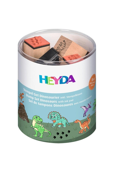 Heyda Set stampile din lemn Dinozauri, set de tampoane, cu pad de cerneala in...
