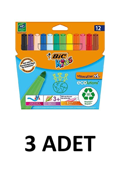 Bic مجموعة أقلام تلوين فيزا جامبو قابلة للغسل، 3 قطع، علبة تحتوي على 12 لونًا
