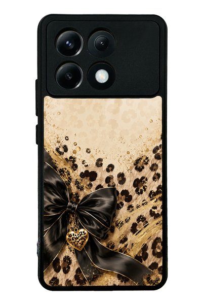 Spoyi Xiaomi Poco X6 Pro Golden Leopard Heart Design Glossy Phone Case