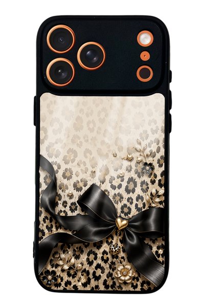Spoyi iPhone 17 Pro Max Golden Leopard Bow Design Glossy Phone Case