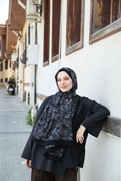 ENRİCO FERRİ Petra Mozaik Ethnic Pattern Shawl - Black Gray