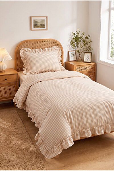 Miruza Ev Tekstili Vintage Ruffled Single Duvet Cover Set |   100% Cotton Gin...