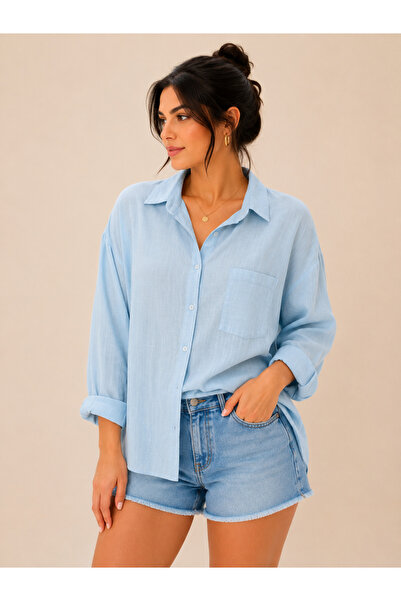 Erciyes Trend Kadın Oversize Tek Cepli Gömlek