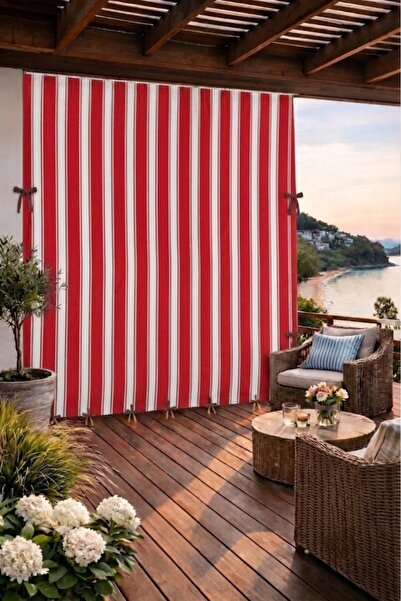 CG HOME Red White-Balcony Curtain with Enxboy Option and Laces, Rainproof
