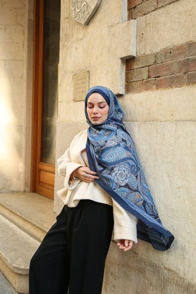 ENRİCO FERRİ Petra Ethnic Pattern Shawl - Blue