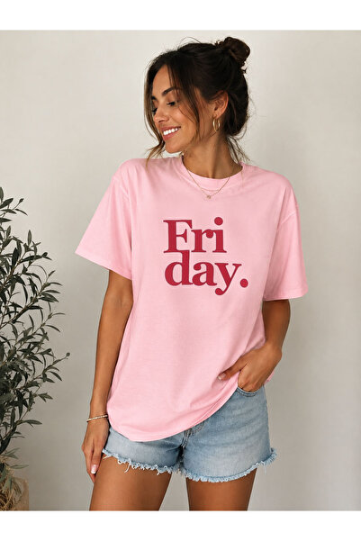 cesita تي شيرت من القطن المطبوع باللون الوردي من Friday