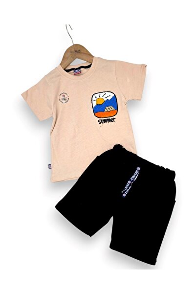 VOY KİDS Boys' Summer Embroidered T-Shirt and Shorts Set for Ages 2-3-4-5-6, ...
