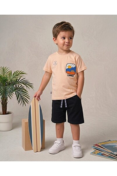 Ege Bebek Boys' Summer Embroidered T-Shirt and Shorts Set for Ages 2-3-4-5-6,...