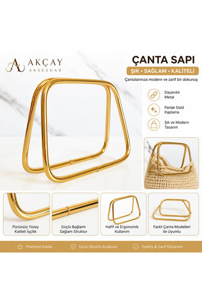 Akçay Aksesuar Metal Bag Handle Square 11 cm Pair