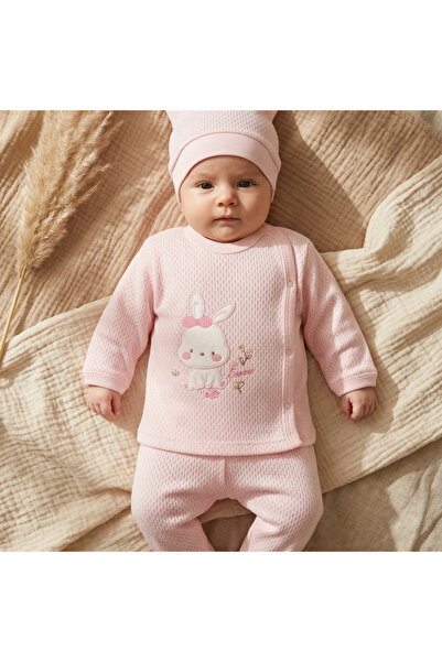 Babycan طقم أطفال من 3 قطع من القطن من ميلو باني - بدلة محبوكة وردية اللون، و...