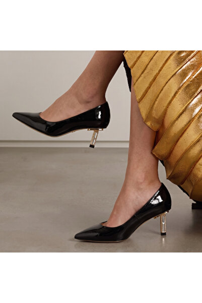 Platin Black Patent Leather Women's Heeled Shoes