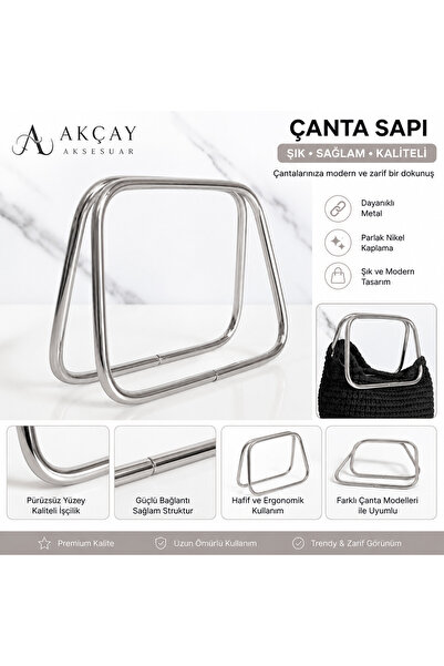 Akçay Aksesuar Metal Bag Handle Square 11 cm Pair