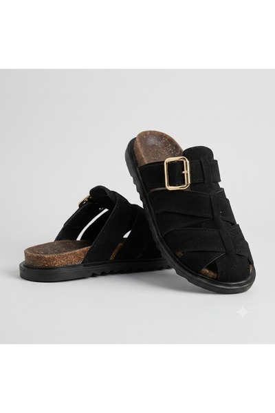 KİNDEP (Bianca) Rubber Non-Slip Comfortable Sole Daily Women's Slippers Black