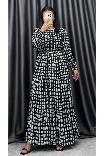 NİSUM MODA Oval Neck Chiffon Dress