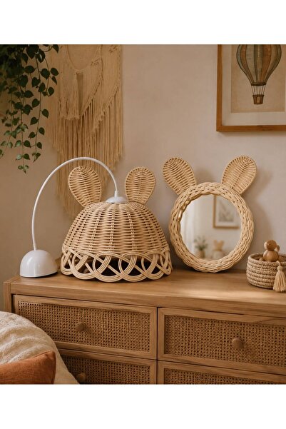 nndsgn Rattan bambu Avize set Ayna 25 cm beyaz duy