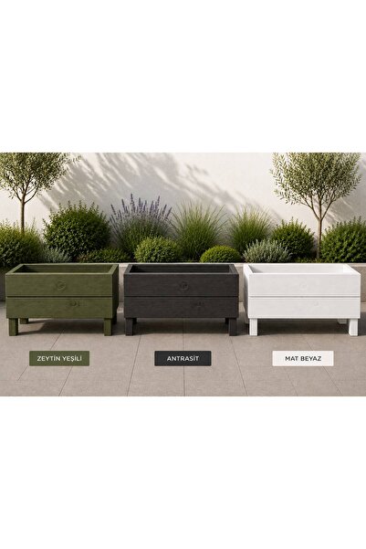 Terra Collection Membran Kaplamalı Ahşap Dış Mekan Saksısı | Ayaklı Bahçe, Balkon ve Teras Saksısı 35x30x100