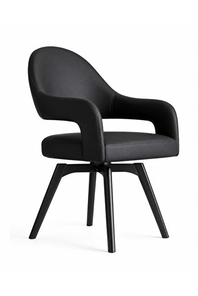 OEM Scaun de dining rotativ OLYVELLE Negru - 360 ° Tapițat, Design modern pre...