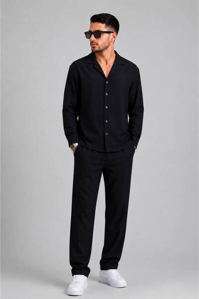 khufu Trendy Men's Lycra Wrinkled Shirt Baggy Bottom Top Set