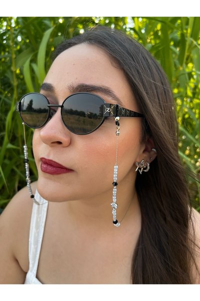 LUMAKS Metal Clover Bead Detailed Glasses Chain |   Women's Glasses Strap |   Silicone Tipped Beaded Glasses Accessory |   Compatible with All Glasses