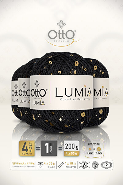 Otto لوميا - ترتر أسود-ذهبي (9412) - عبوة من 4 قطع × 90 متر/50 جرام - قطن، تر...