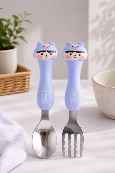 LUMY KIDS Metal Tip Spoon and Fork Set with Child Figures |   Boxed Steel Bab...