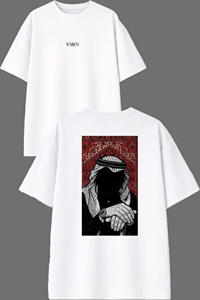 VSRN Poşulu Adam Design White Oversize T-Shirt with Back Print
