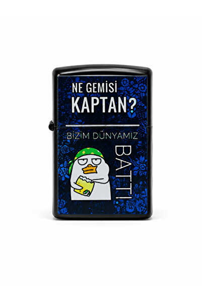 ONRSTORE Baskılı Benzinli Metal Çakmak – Klasik Kapaklı Doldurulabilir Çakmak