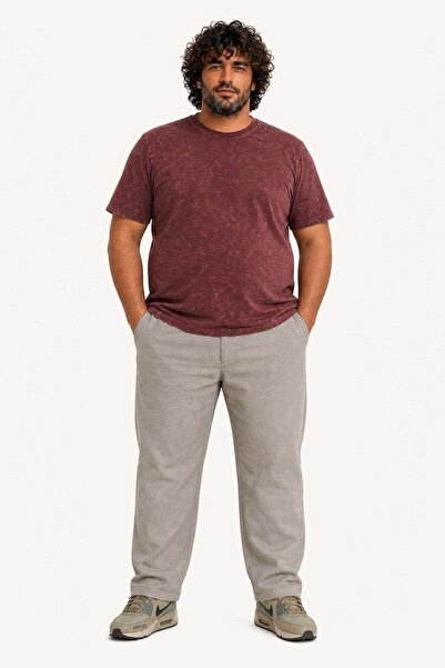 Starbattal Men's Large Size Linen Trousers with Side Pockets 11931 Mink