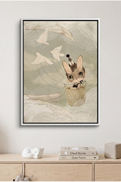 Jasmine Art لوحة جدارية للأطفال بتصميم أرنب في سلة طائرة |   لوحة قماشية مؤطر...
