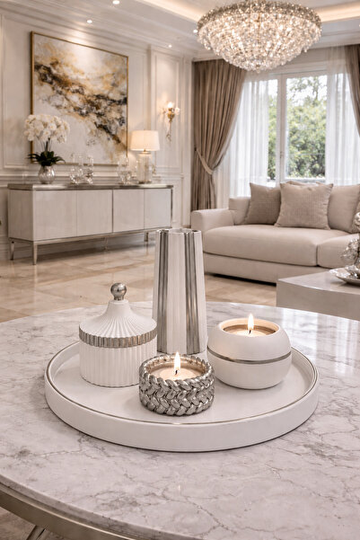 Nox Atelier Siyah Detaylı Modern Dekoratif Mumluk ve Vazo Seti – Lüks Salon D...
