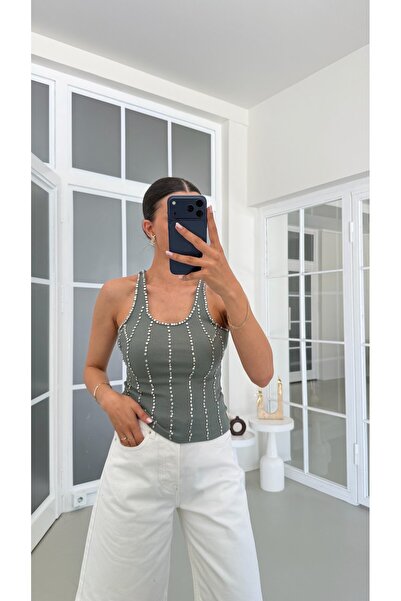 GAUS CO Yeşil ZR Model Taşlı Zımbalı Atlet GAUS-01747