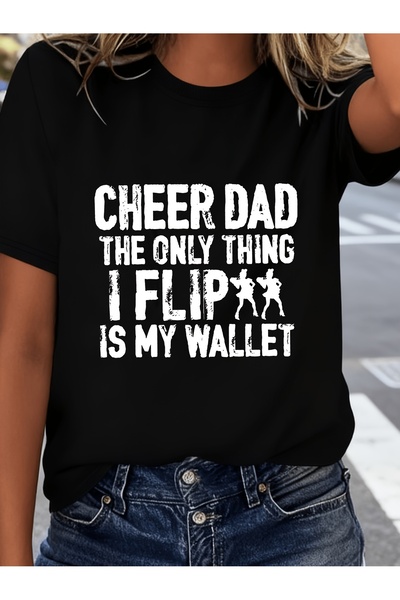212ZTD تي شيرت مطبوع عليه Cheer Dad بأكمام قصيرة، قميص كاجوال برقبة دائرية لف...