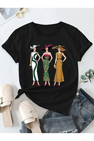 12 HERTZ Patterned Short Sleeve Round Neck Casual Top, T-Shirt, Printed Women...